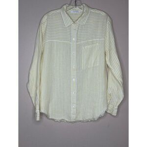 Frame Yellow/White Striped 100% Linen Button Down Golden Haze Top Size‎ L boho